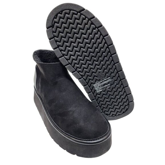 Wild Fable Platform Black Ankle Boots Size 10 Faux Suede Faux Fur Warm Lining - Picture 9 of 10